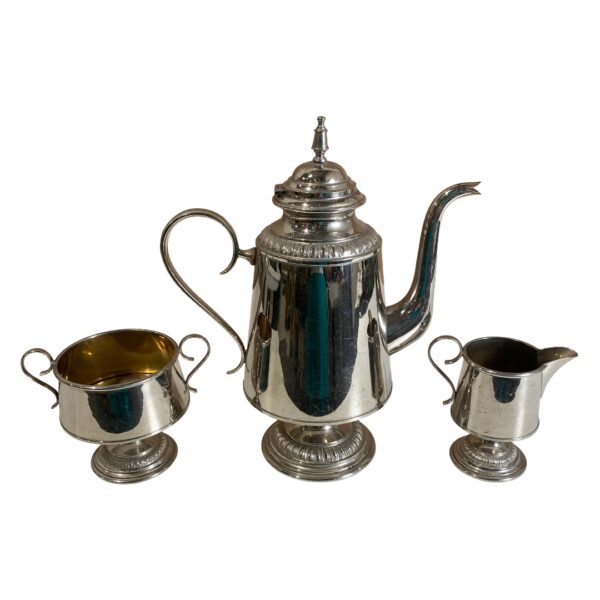 Nysilver Kanna Gräddsnipa Sockerskål på fot 3-delar Vintage