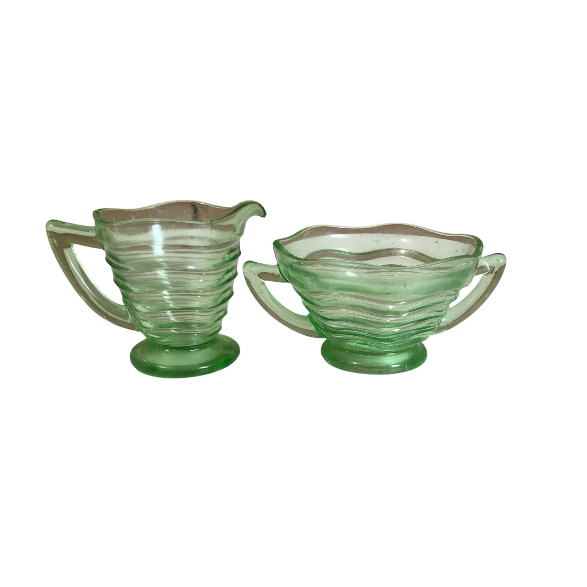 Glasskål Grön Kanna Sockerskål Grönt Glas Retro