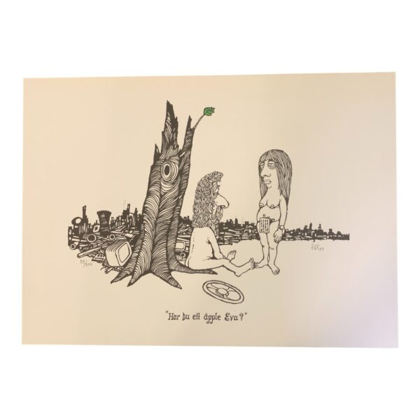 EWERT KARLSSON Har Du ett äpple Eva? Färg Litografi Signerad EWK Numrerad 22