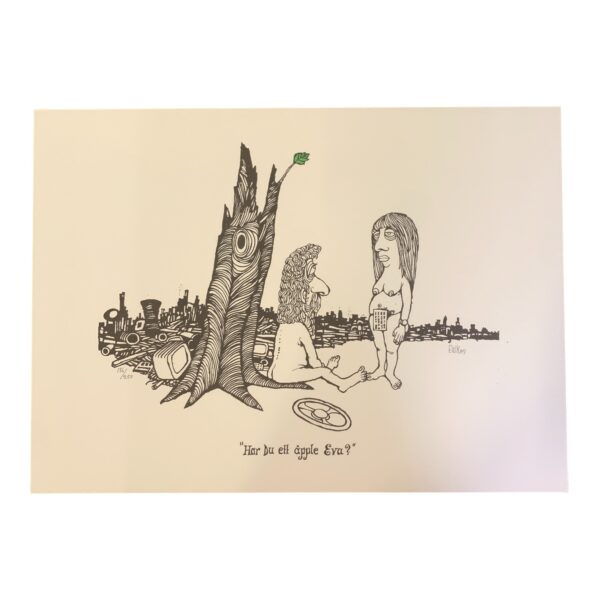 EWERT KARLSSON Har Du ett äpple Eva? Färg Litografi Signerad EWK Numrerad 136