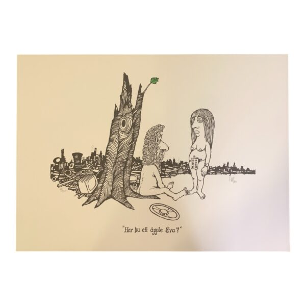 EWERT KARLSSON Har Du ett äpple Eva? Färg Litografi Signerad EWK Numrerad 68