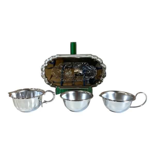 Fat Bricka Gräddsnipa Skål 4-delar Chrome Plated Förkromad Vintage Retro