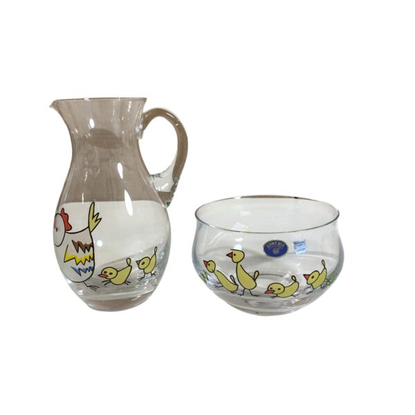 Bohemia Kristallglas Skål & Kanna Påsk Tupp Kyckling Kristall