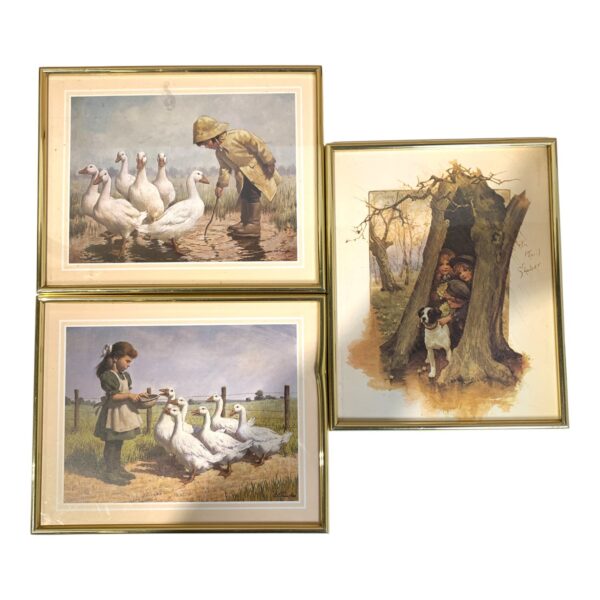 Arthur Sarnoff 2st Tavla Barn Pojke Flicka Hund Gås Djur Motiv ca 26x21cm