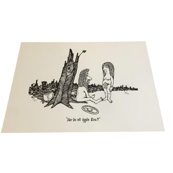 EWERT KARLSSON Har Du ett äpple Eva? Färg Litografi Signerad EWK Numrerad 151