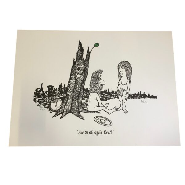 EWERT KARLSSON Har Du ett äpple Eva? Färg Litografi Signerad EWK Numrerad 224