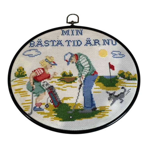 Broderad Tavla 27cm Broderi Golf Bana Man Kvinna Min bästa tid är nu