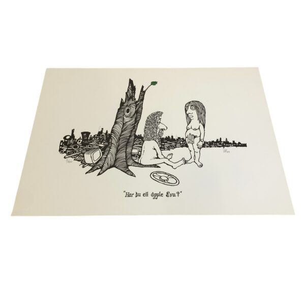EWERT KARLSSON Har Du ett äpple Eva? Färg Litografi Signerad EWK Numrerad 3