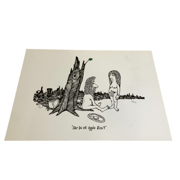 EWERT KARLSSON Har Du ett äpple Eva? Färg Litografi Signerad EWK Numrerad 41