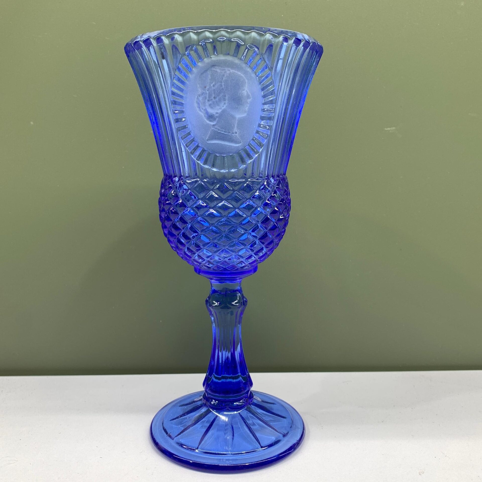Glas Blå Bägaren Koboltblå Diamantmönster Vintage