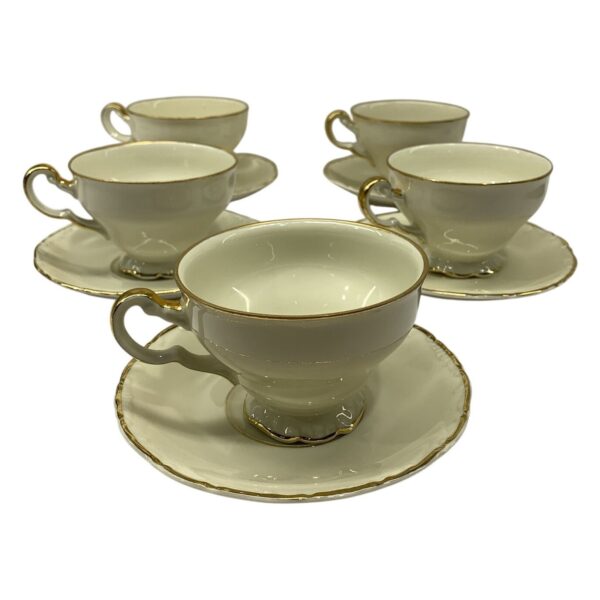 Karlskrona Kaffekoppar 5 st Fat Porslin Vit Gulddekor Elegant Vintage KP