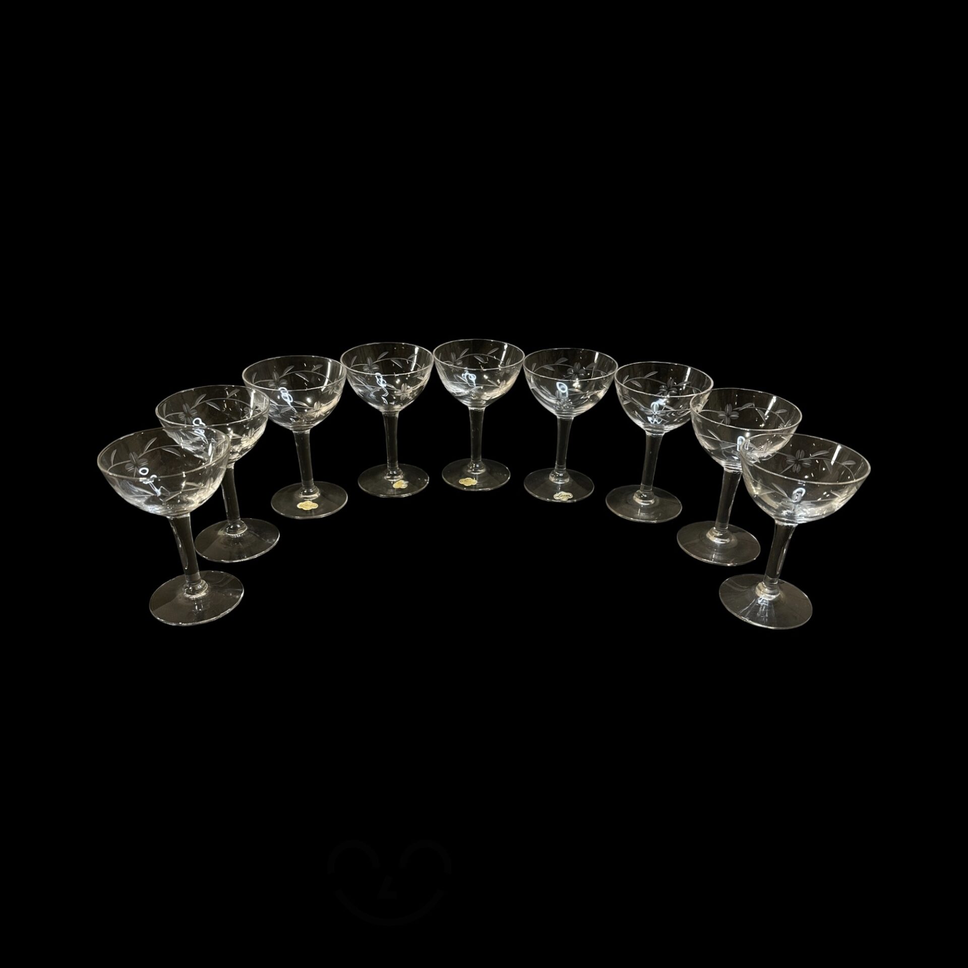 Linnea Glas 9 st Graverade Blommor Glas Vintage Retro Design Glass Antik Antique