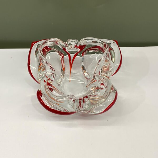 Murano Fjärlil Glas Skål Klarglas Röd Design 15cm Glaskonst