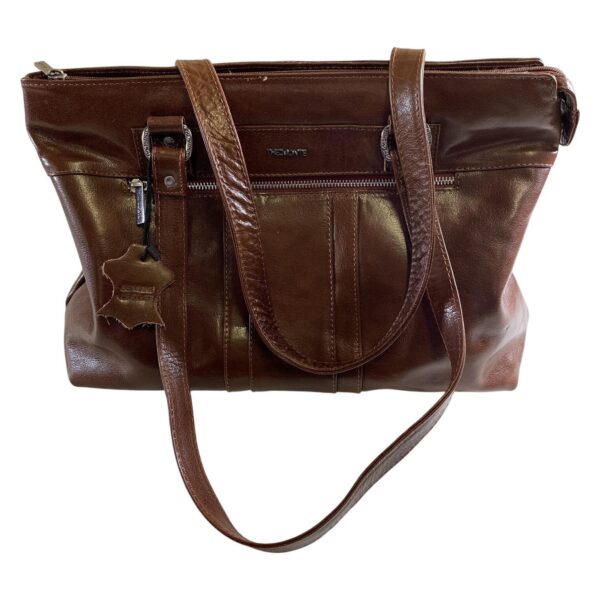 The Monte Handväska Äkta Läder Brun Dam Axelremsväska Flera Fack