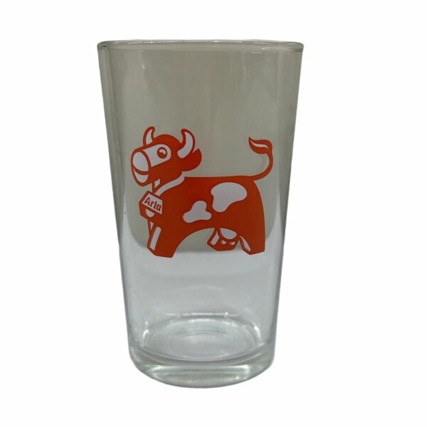 Arla Glas Röd Ko Motiv Transparent Glas Retro Dekor Samlarglas Gammal Logo