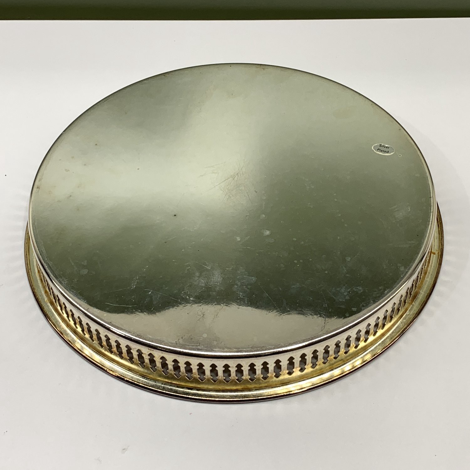 Bricka Rund Silverpläterad Metall Elegant Servering Vintage - Bild 7