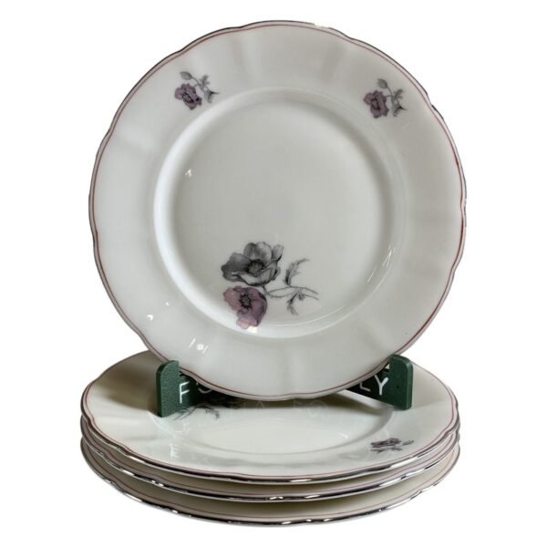 4 st Pirken Hammer Avignon Assietter Porslin Blommor Vit Lila Grå