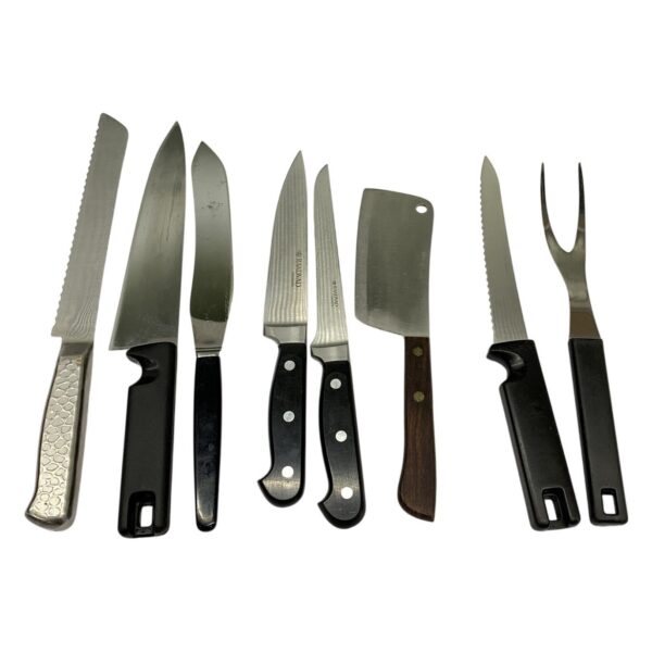 Kockknivar 7 st Rostfritt Stål Klyvkniv Gaffel Svart Handtag Kök Rådvad Bestick