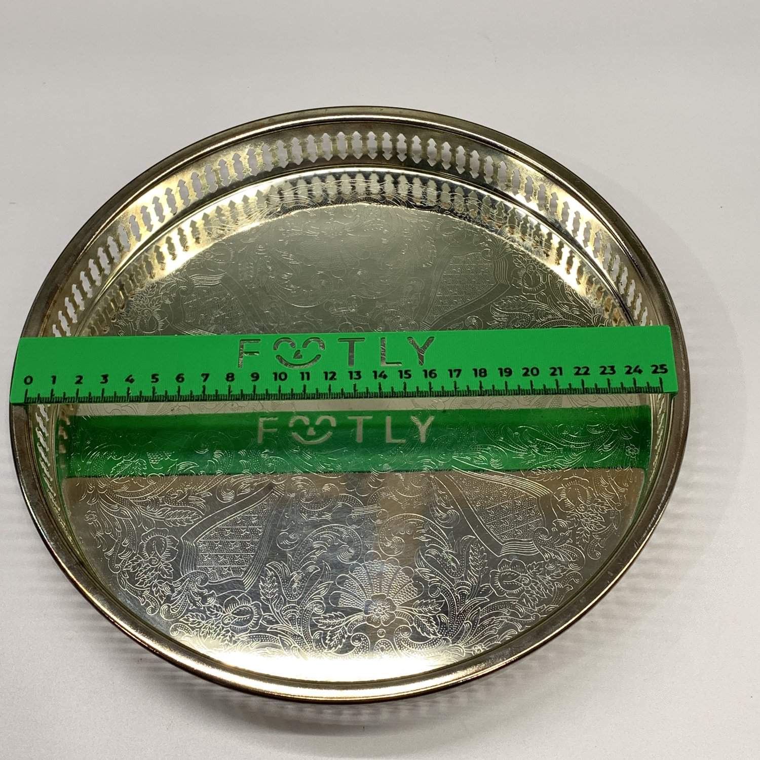 Bricka Rund Silverpläterad Metall Elegant Servering Vintage - Bild 5