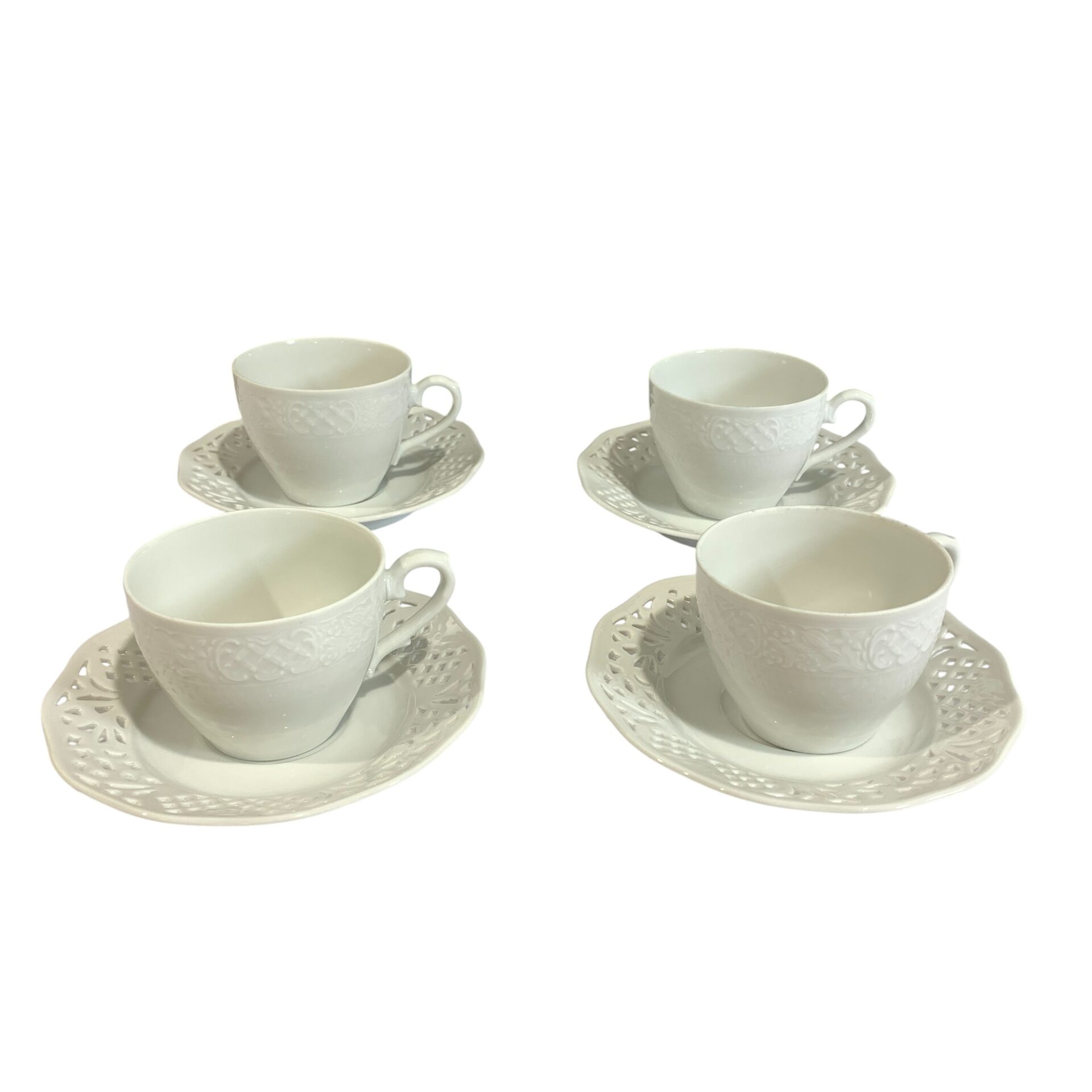 Koppar & Fat 4-delar Vit Vintage Kopp Mugg Spetskant
