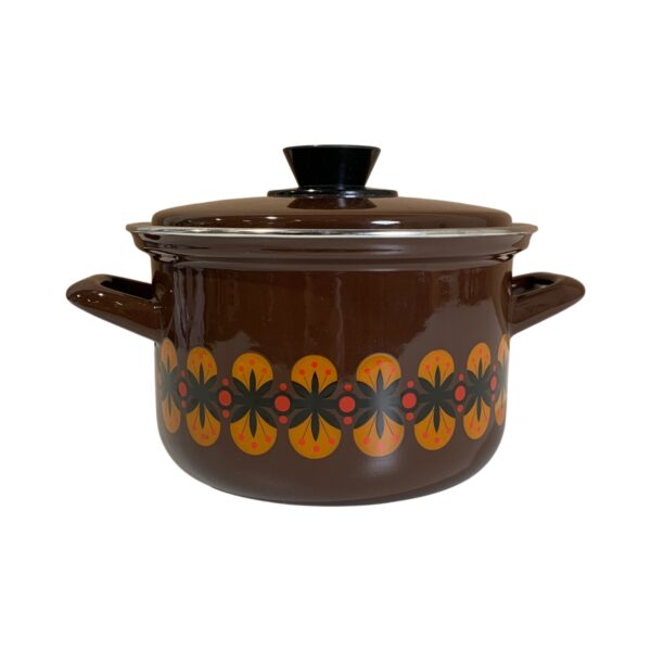 Emalj Kastrull Vintage Retro Brun/Gul