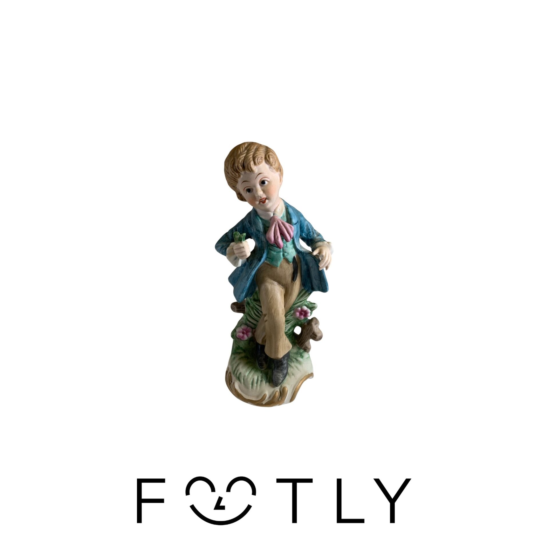 Figurin Pojke med Blommor Vintage Retro