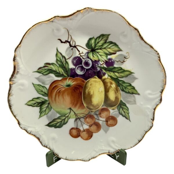 Assiett Porslin Fruktmotiv Gulddekor Blommigl Väggtallrik Retro