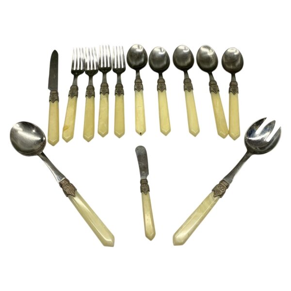 Bestickset 13 Delar Retro Italien 18/10 Rostfritt Stål Metall Gula Plastdetaljer