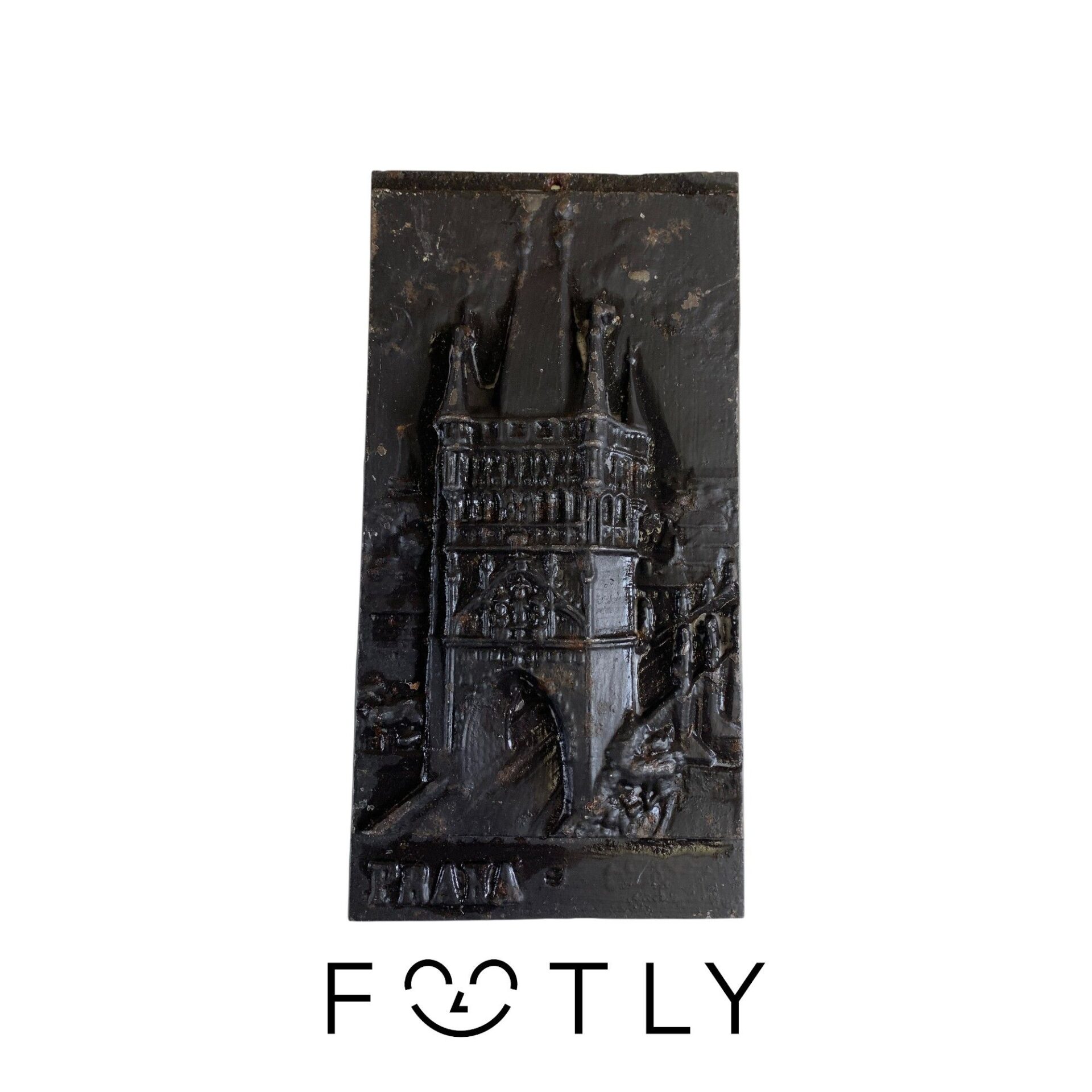 Väggrelief Tavla Karlsbron Kruttornet Prag Praha Gjutjärn Relief Vintage