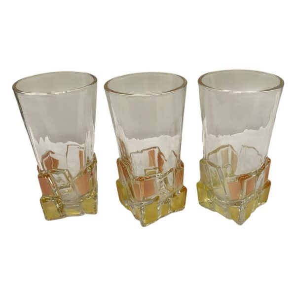 3 st. Glas Färgat Glasfot Orange Gul Fyrkantig Retro Design Vattenglas