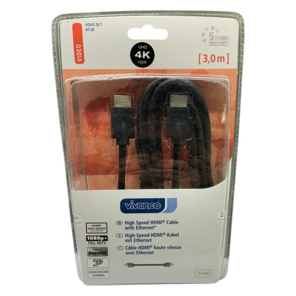 Vivanco HDHD 30 T HDMI Kabel 3 0m High Speed 4K HDR Ethernet Svart