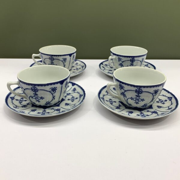 Koppar & Fat 4-delar Blå Vit Vintage Kaffekoppar