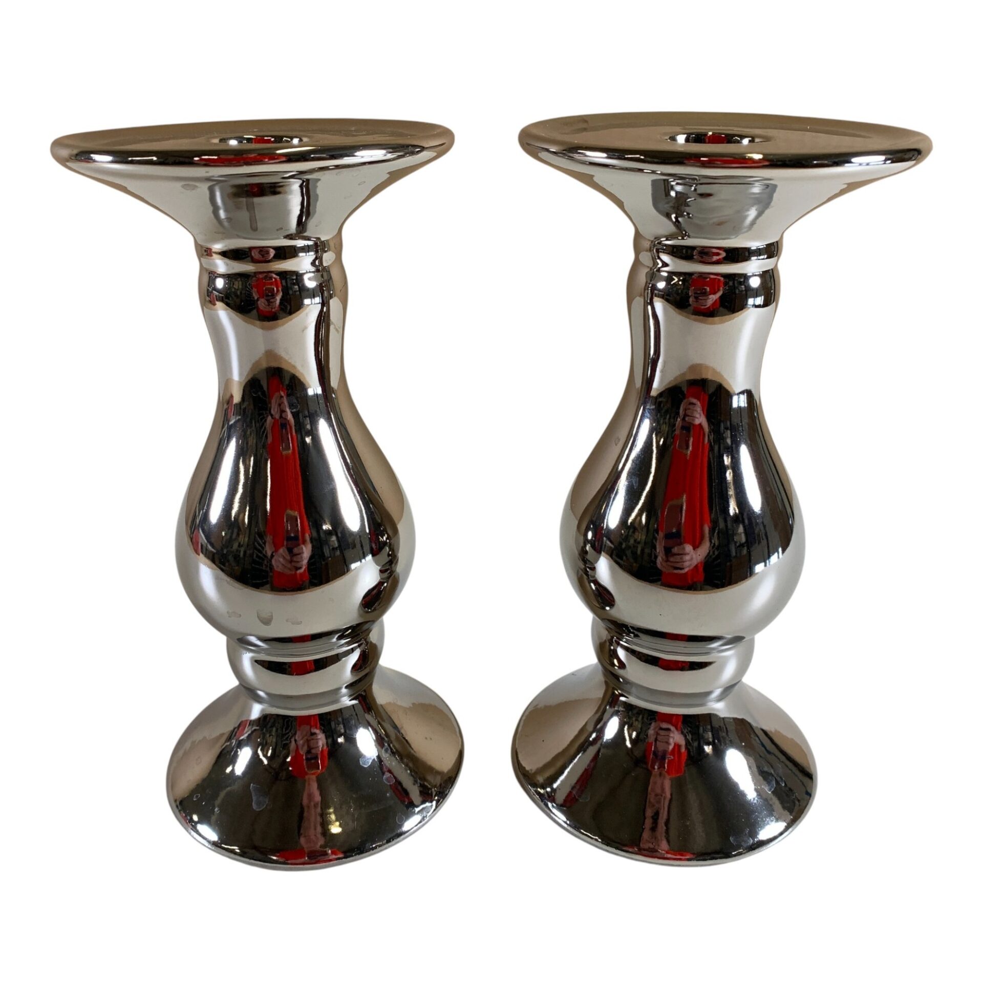 2st Ljusstakar Ljusstake 20cm Keramik Silverfärgad