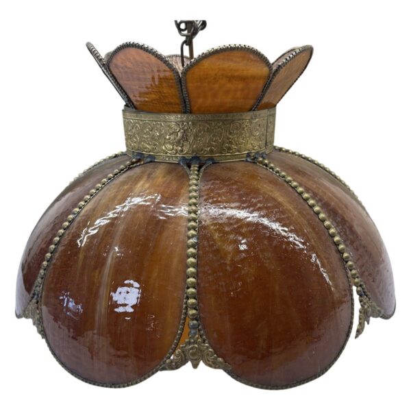 Taklampa Tiffany Stil Glas Mässing Brun Vintage Art Deco Blommig Dekor Vintage