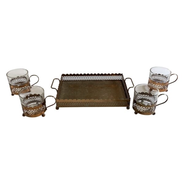 Duralex France 4 st Tekoppar Glas Metallhållare Bricka Vintage Retro Design