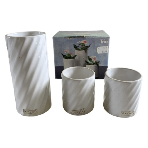 Boda Shop Trio 3 st Krukor Vit Porslin Spiral Mönster Sweden