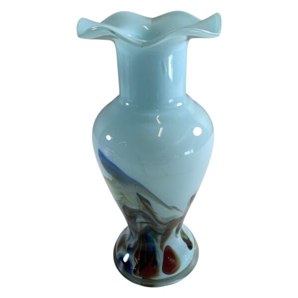 Vas Glas Blå Marmorerad Munblåst Dekorativ Konstglas Retro