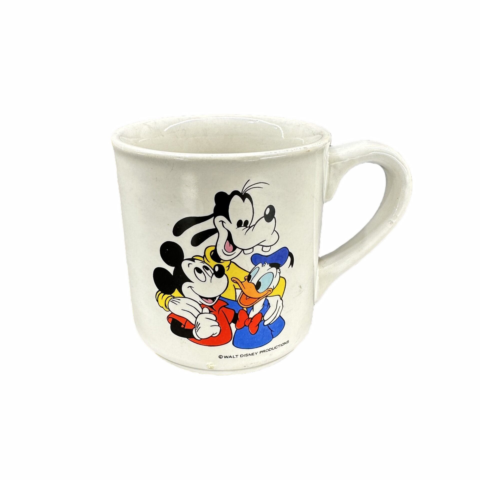 Mugg Disney Musse Pigg Kalle Anka Långben Vit Keramik Retro Samlarobjekt