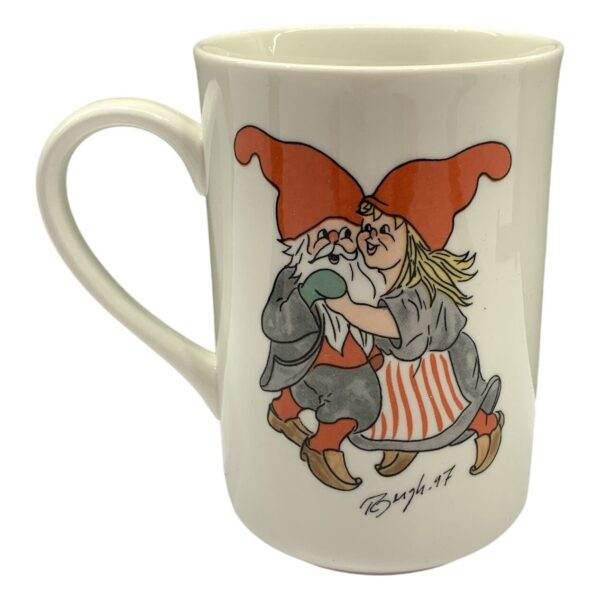 ROLF BERGH Mugg Tomtar 1996 Julmotiv Porslin Vit Röd Retro Signerad BERGH-97
