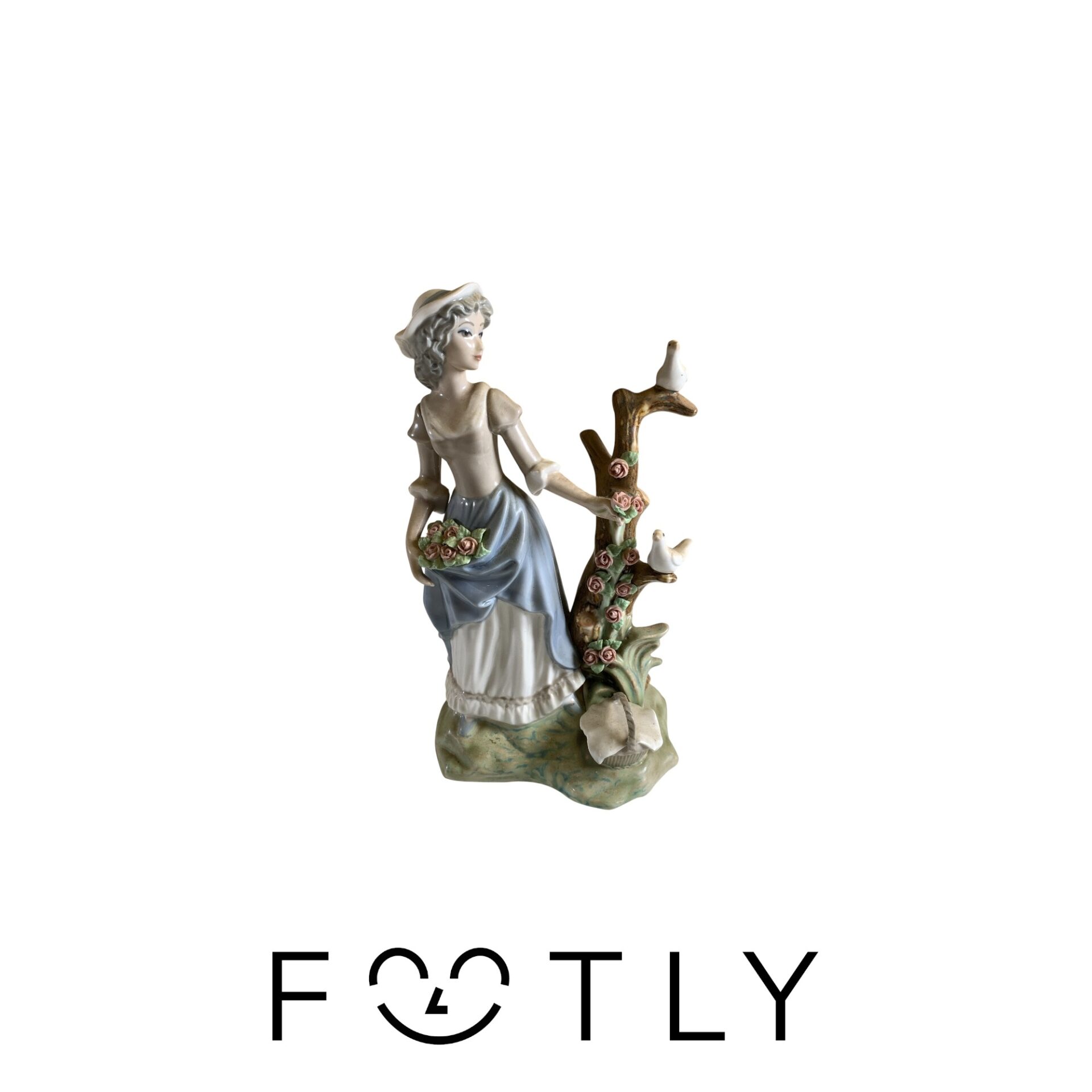 Tengra Figurin Kvinna med Fåglar Vintage Retro