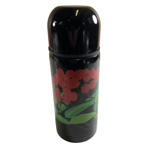 Termosflaska Svart Blommor Bär Rostfritt Retro
