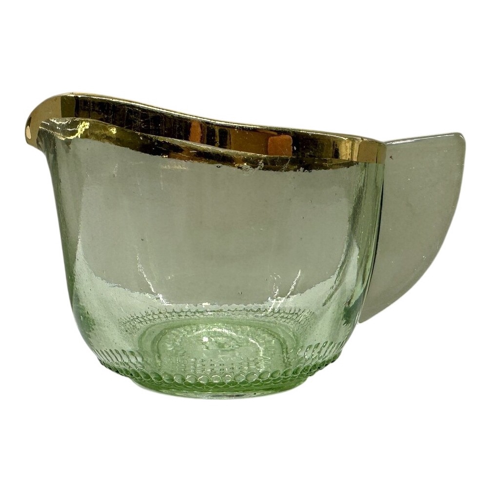 Gräddkanna Glas Grön Guldkant Bubblor Retro