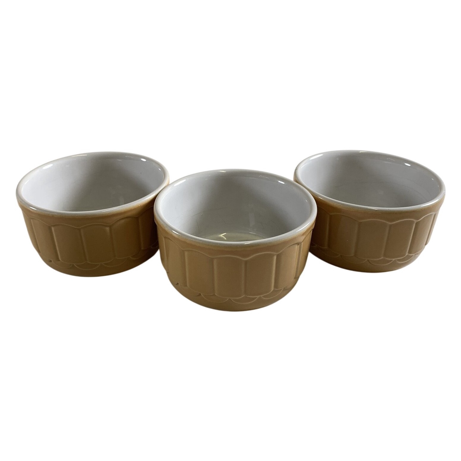 3 st R59 Ugnsformar Ramekiner Beige Vit Porslin Retro