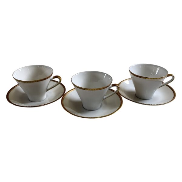 Hackefors 3 st Kaffekoppar Fat Porslin Vit Gulddekor Sverige Retro