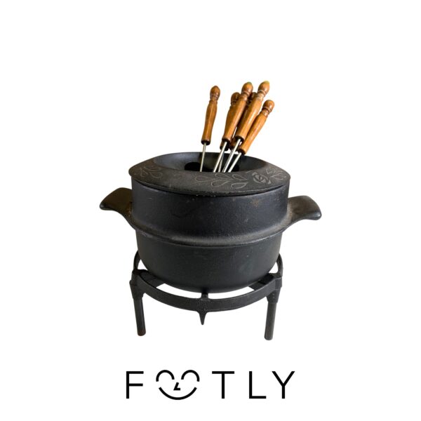 Fondue Gryta Set Fondueset Gjutjärn Vintage