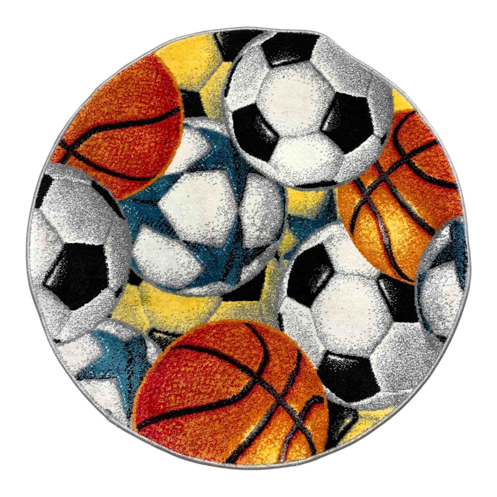 Rund Matta 120cm Mixade Bollar Fotboll Basketboll Motiv