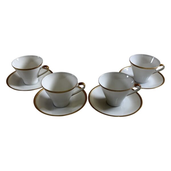 Hackefors 4 st Kaffekoppar Fat Porslin Vit Gulddekor Klassisk Sweden