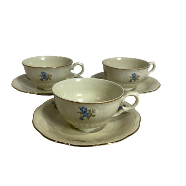 Rörstrand 3st Koppar & Fat Beige Blå Blommor Vintage