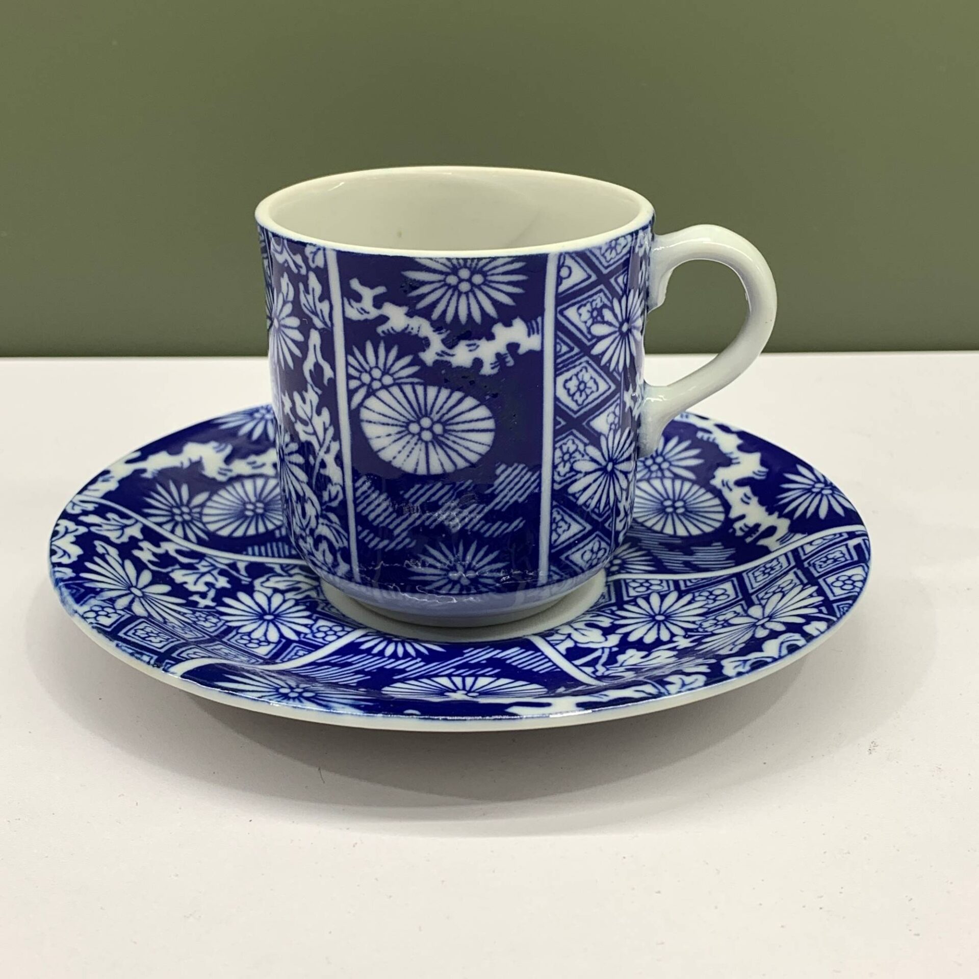 Kopp & Fat Blå Blommönster Orientaliskt Retro Kaffekopp