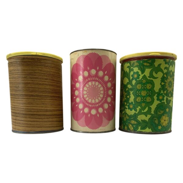 3 st Plåtburkar Retro Ethel von Horn Blommor Grön Rosa Gul Inredning